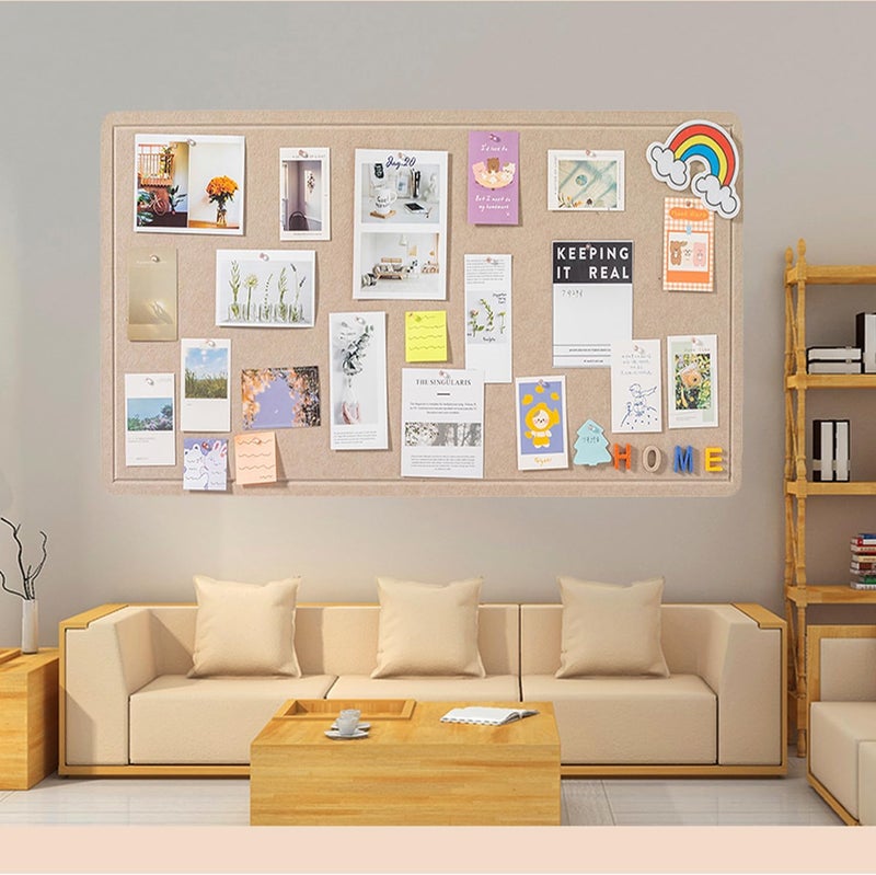 Bcabo Foldable Large Bulletin Board, 60x36 Inches Cork Board Alternative, Large Felt Board Decorative Pin Board for Wall, Foldable Photo Board Self-Adhesive Vision Board with 36 Pushpins Khaki - Image 3